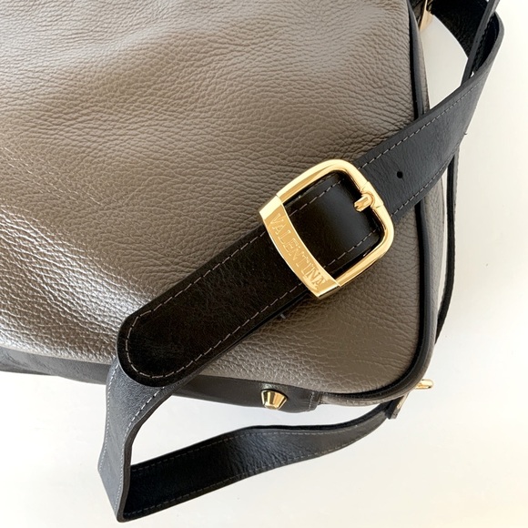 Valentina Hobo Shoulder Backpack Italian Taupe Black Leather NWT - Picture 8 of 16